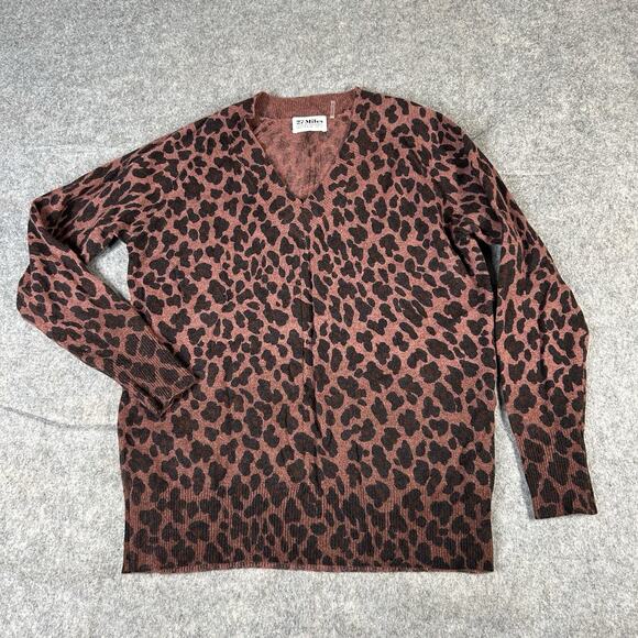 27 Miles Cashmere Alaine Toffee 100% Cashmere Sweater XS Animal Print Pullover - Picture 1 of 8